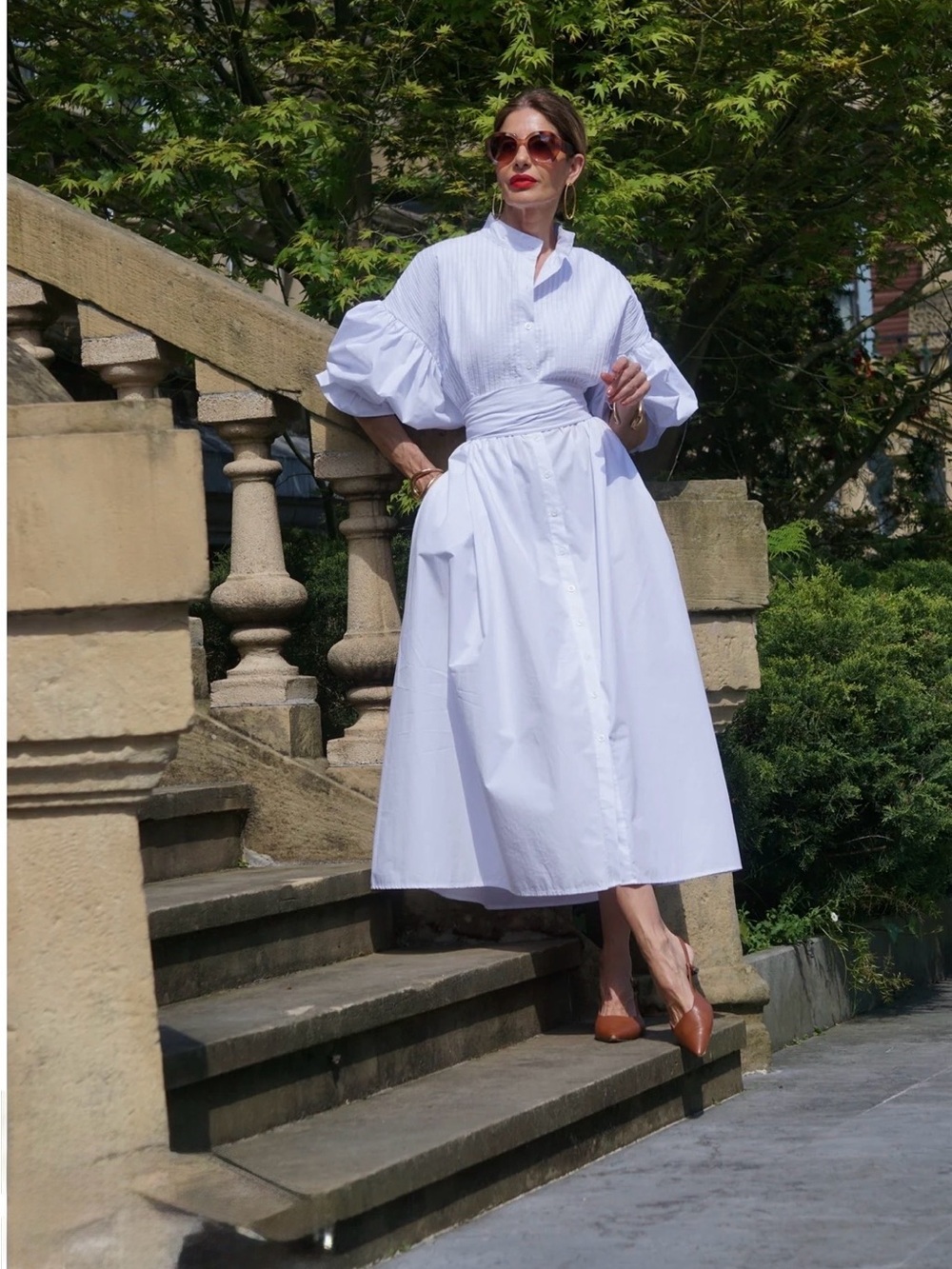 Marielle Phoebe Midi Dress-One Size-European Designer-Organic Cotton-White-NWT
